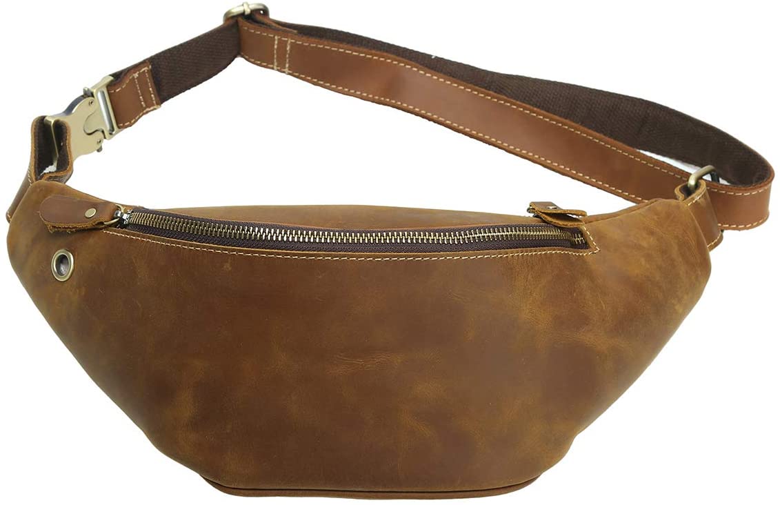Genuine Leather Waist Bag For Men Fanny Pack Bum Bag Fashion Leather Strap Shoulder Bag Satchel Crossbody Bag Sling Bag For Men