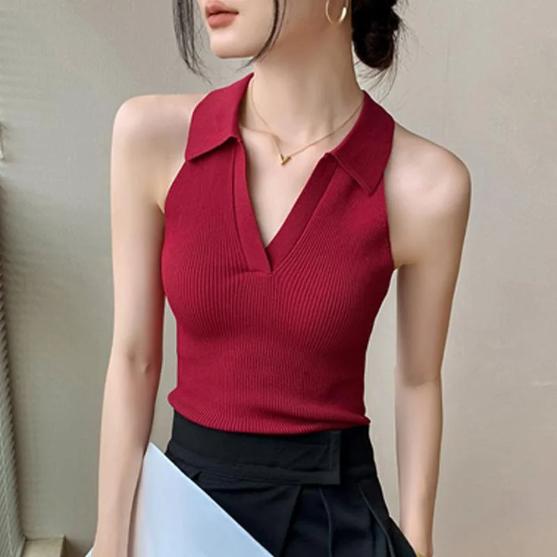 Wongn Camisole Women's New Summer Dopamine Wear V-neck Hooded Halterneck Lapel Sleeveless Top