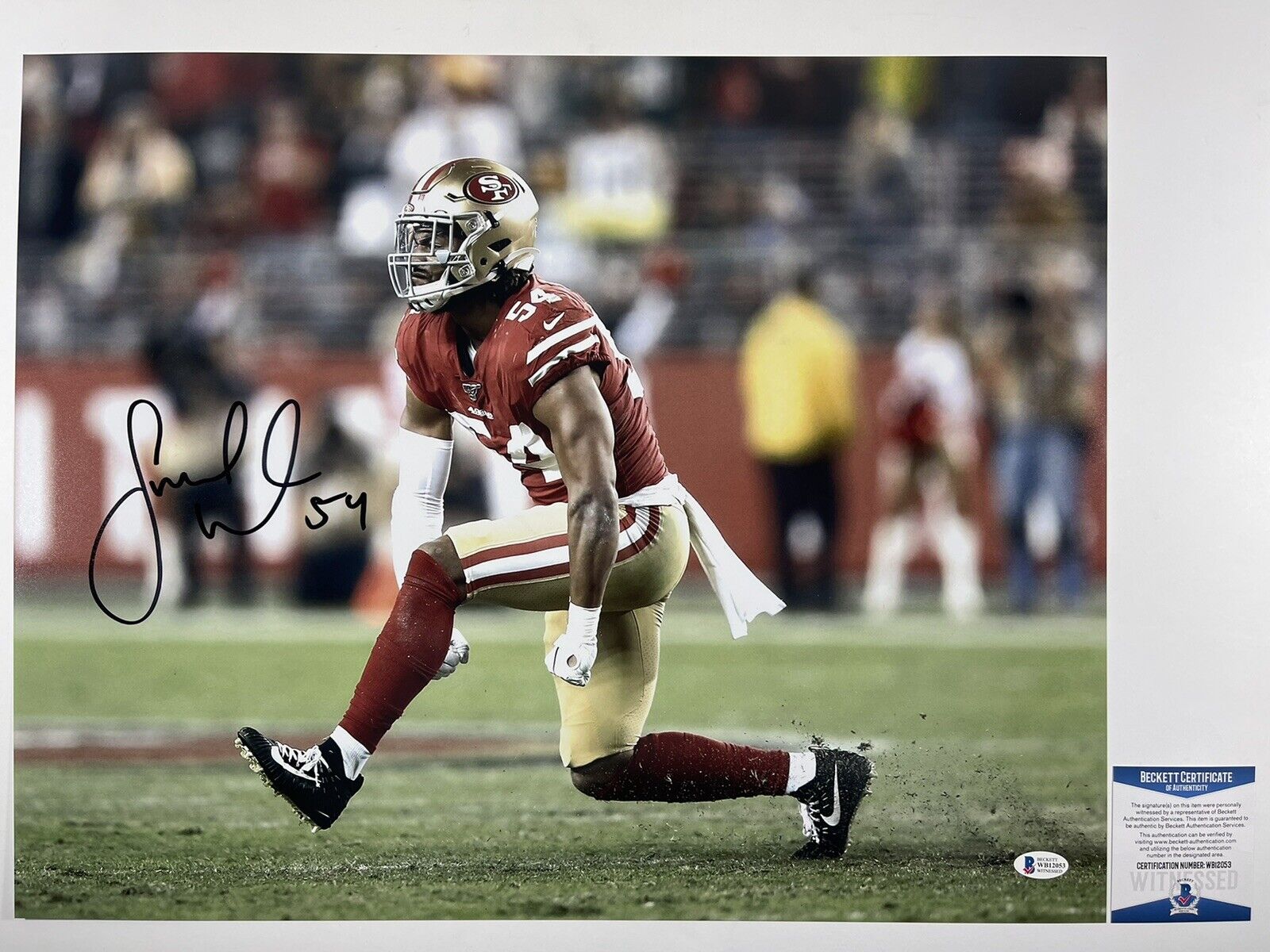 49ERS FRED WARNER SIGNED 16x20 Photo Poster painting AUTHENTIC BECKETT BAS WITNESS COA #WB12053