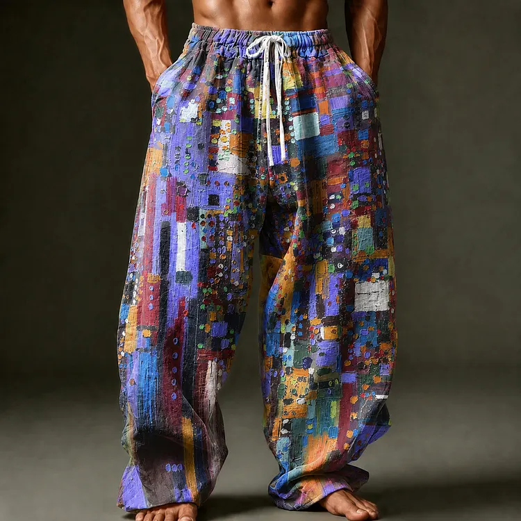 Men's Retro Abstract Geometric Art Print Straight Leg Pants
