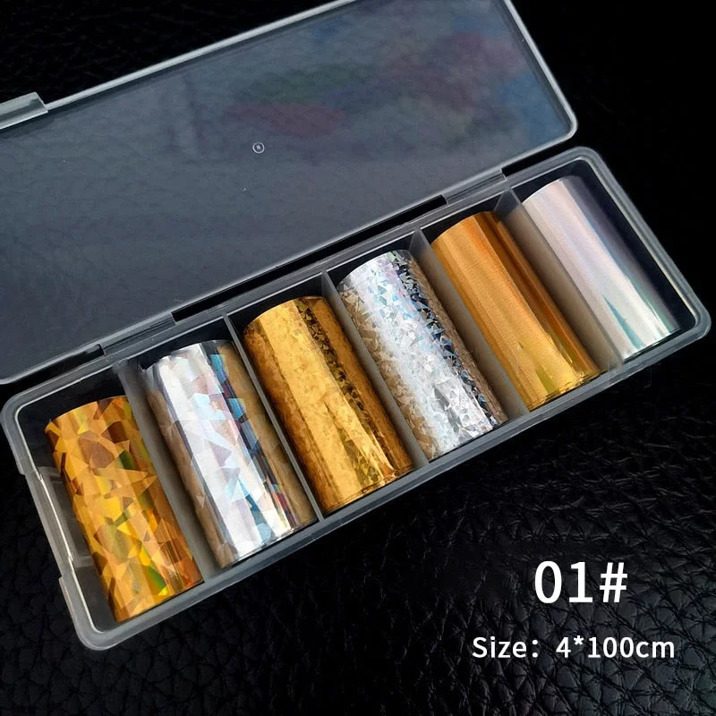 Luxury Iridescent Transfer Foil Paper Sticker Designer Set Nail Art Decal Adhesive Tropical Star 3D Art Decoration