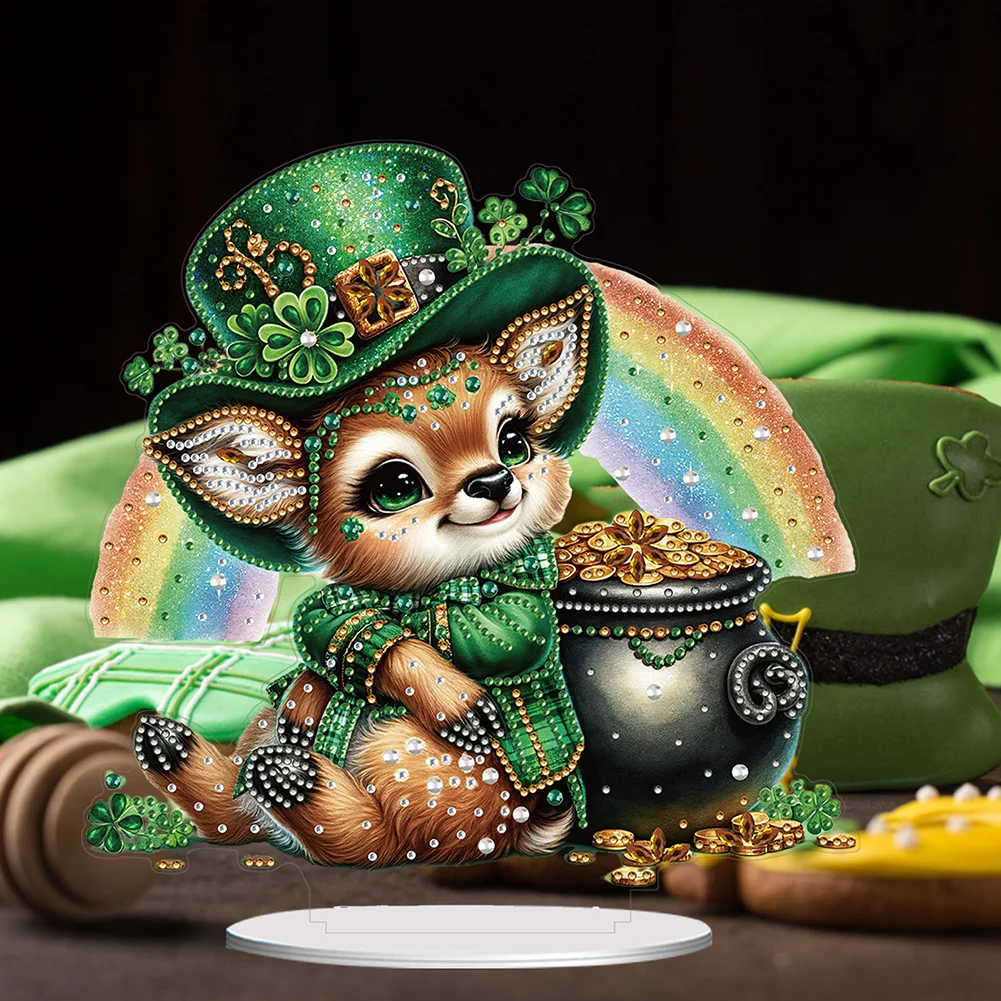 DIY Acrylic St. Patricks Day Deer Special Shape Diamond Painting Tabletop Ornament Creative Home Decor & Gift Idea for Adults - Relaxing Craft Activity