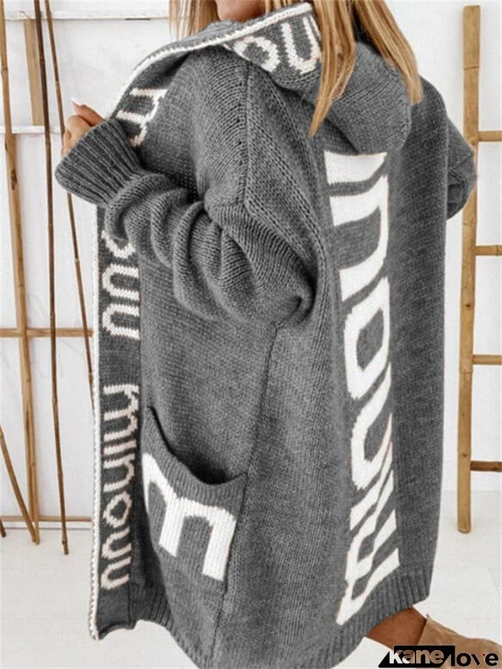 Fashion Cool Letter Print Knitwear Ladies Hooded Sweaters