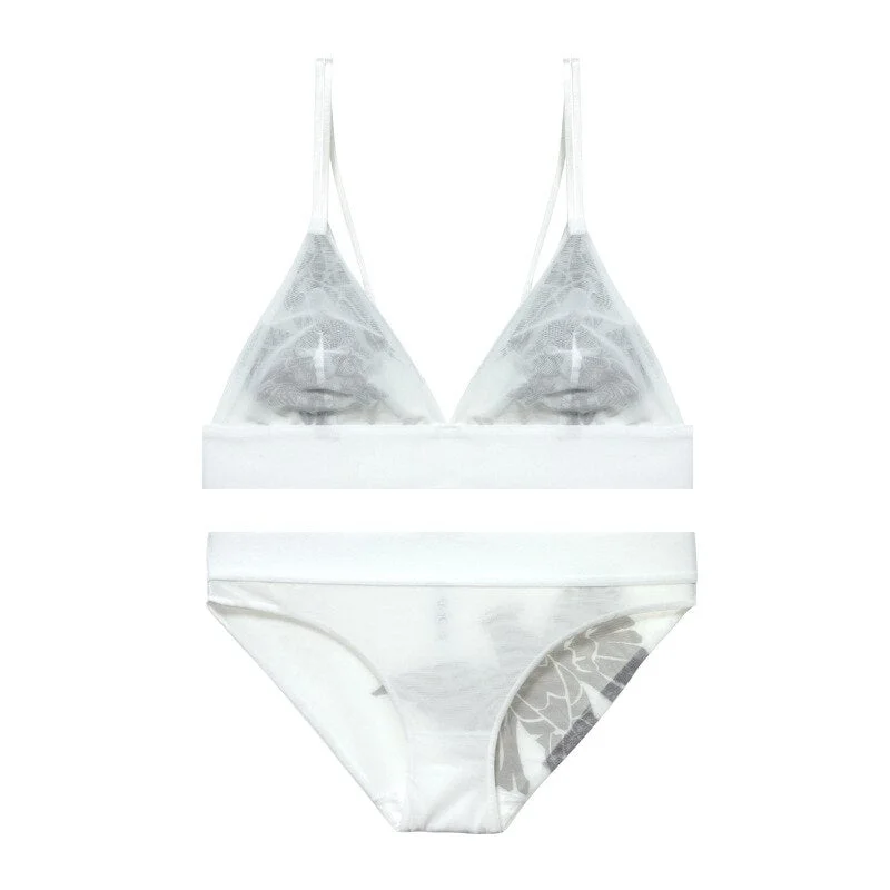 Meet'r Women Lace Sexy Underwear Embroidery Lingerie Set Thin Transparent Ultra-thin Temptation Push Up Bra And Briefs Set