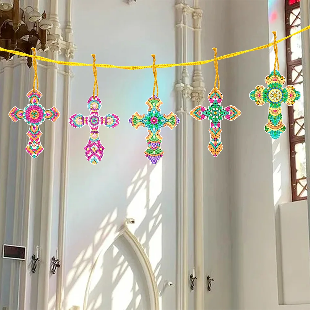 10pcs Cross DIY Crystal Diamond Pendant Paint by Number for Gift(Single Sided)