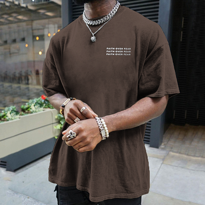 Men's Simple "FAITH OVER FEAR" Print Crew Tee Lixishop 