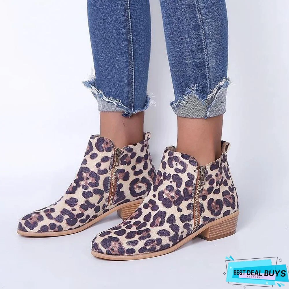 Women Side Zipper Round Toe Ankle Boots