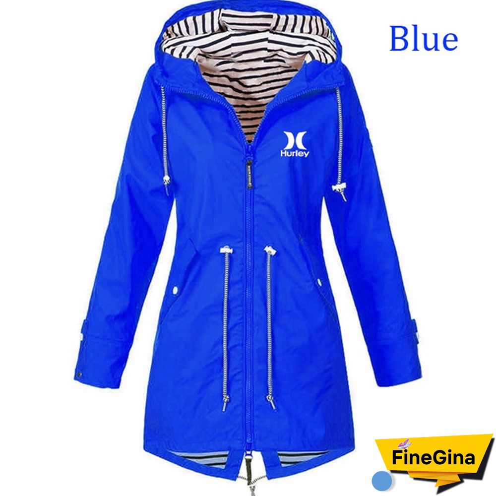 Women Outdoor Waterproof Rain Jacket Running Coat Jackets Climbing Hooded Sleeve Hooded Windbreaker Jacket