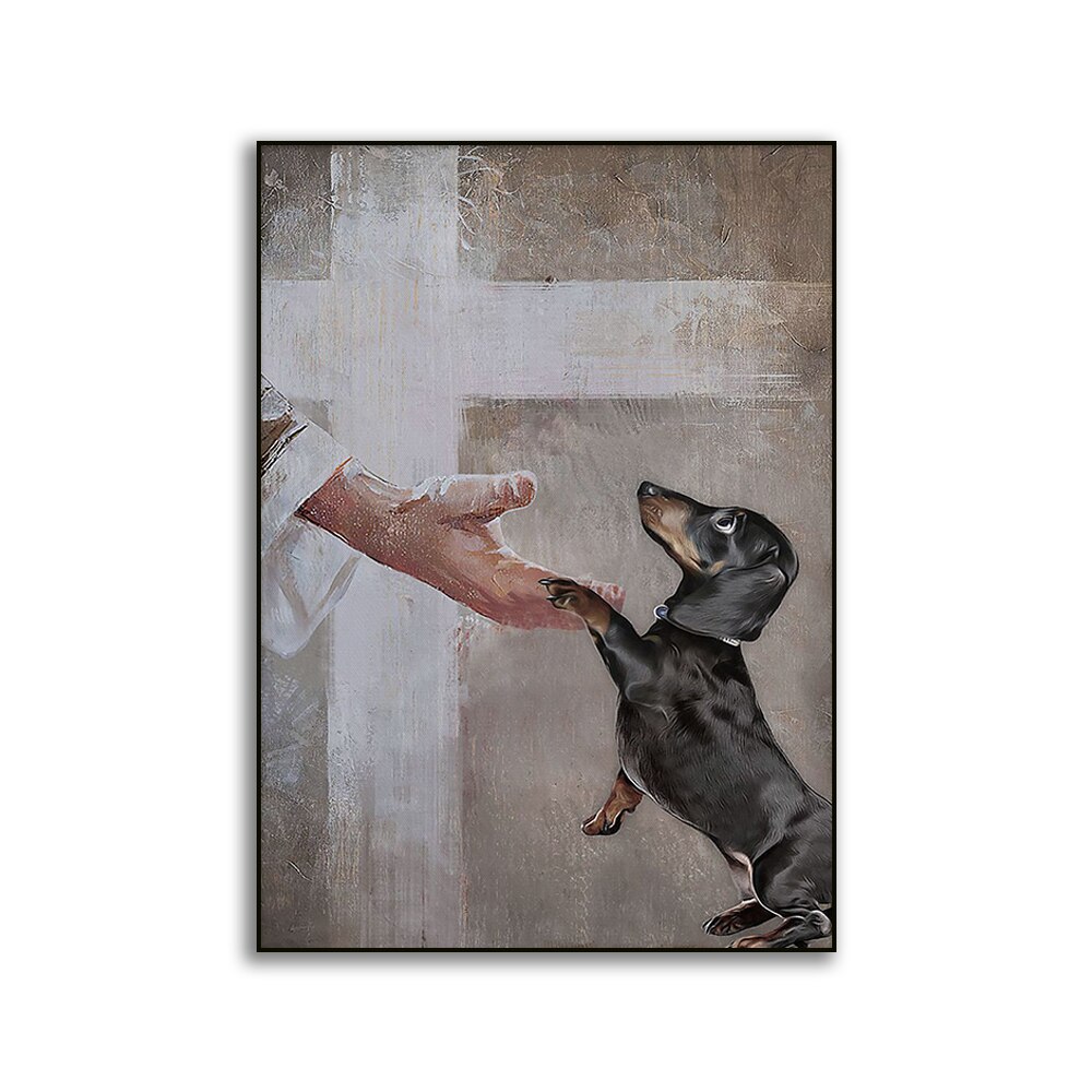 jesus hand and dachshund poster, dachshund and god wall art, gift for dog lovers, christian gift ideas, art for dachshund lovers