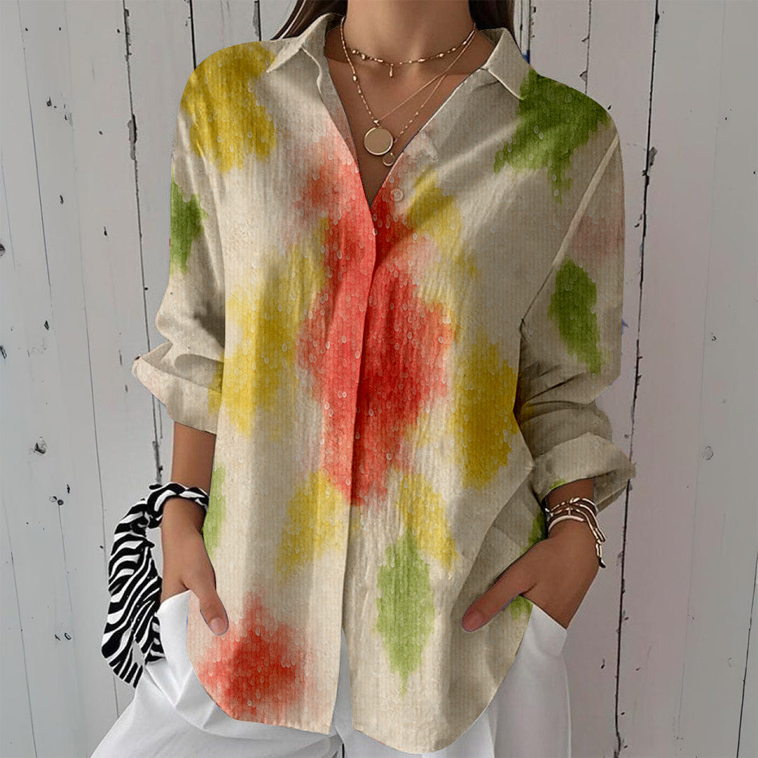 Women Long Sleeve V-neck Graphic Floral Printed Top