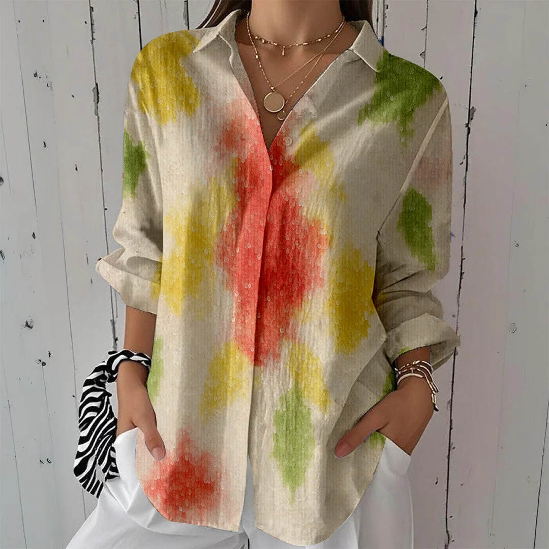 Style & Comfort for Mature Women Women Floral, Red, Green DZCL0178 3/4 Sleeve Shirt Collar Printed Button Tops
