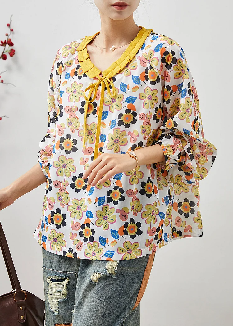 Stylish Yellow Oversized Floral Cotton Shirt Tops Summer