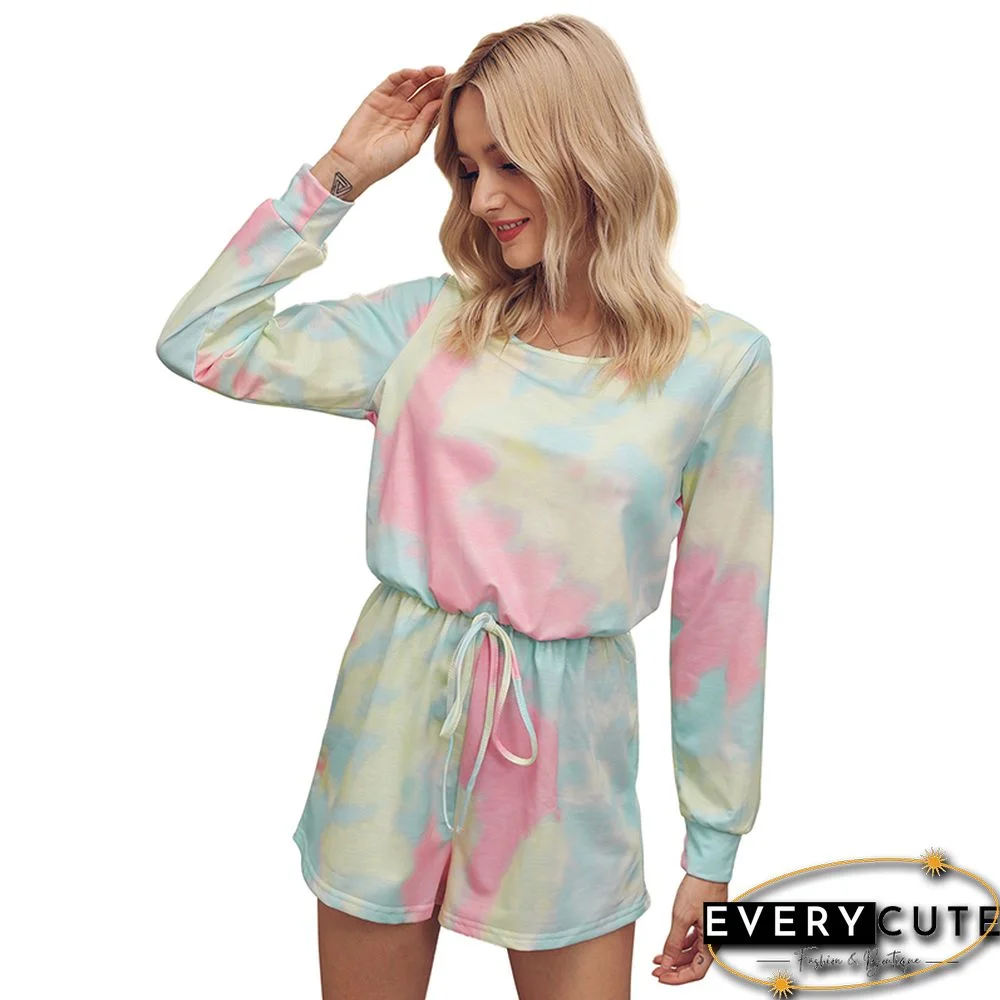 Multicolor Knit Blend Tie Dye Printed Romper