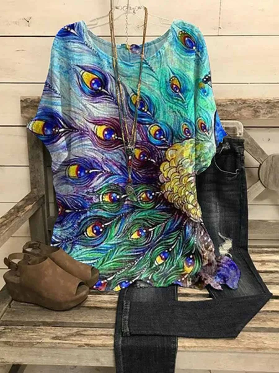 Vintage Peacock Feather Print Women's T-shirt