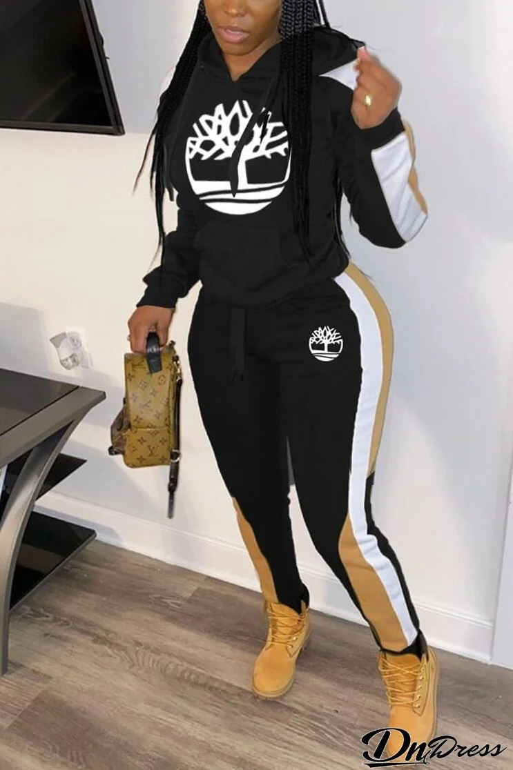 fashion printing hooded two piece