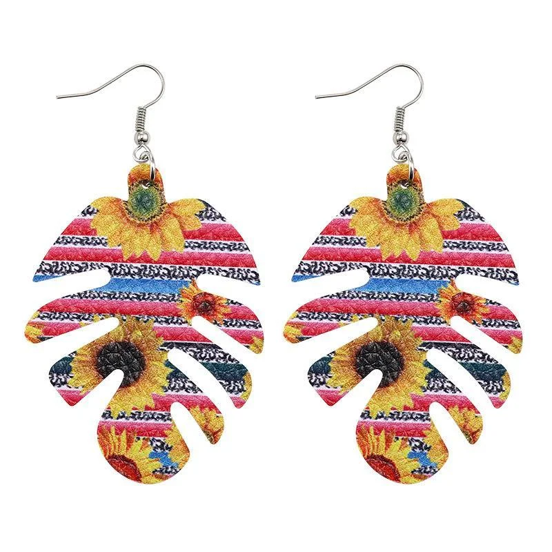 BOHO Leaf Pattern Sunflower Earrings