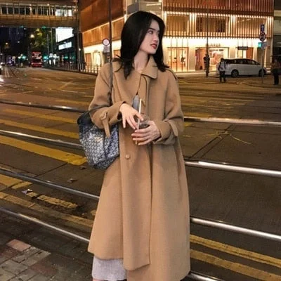 2021 New Double-sided Woollen Cloth With Thin Waist, Medium Length Windbreaker With Fashionable Temperament, Women's Winter Coat