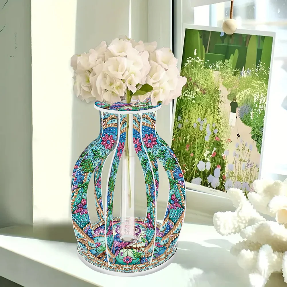 Acrylic Wood Owl 5D DIY Diamond Painting Flower Vase for Home Office Decoration