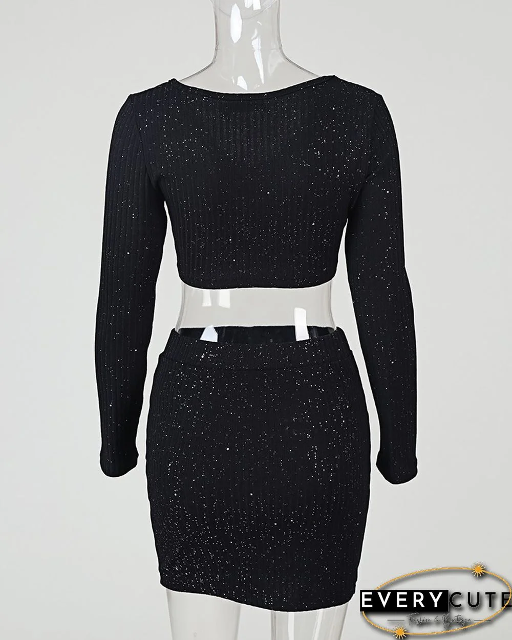 Glitter Off Shoulder Crop Top & Skirt Sets