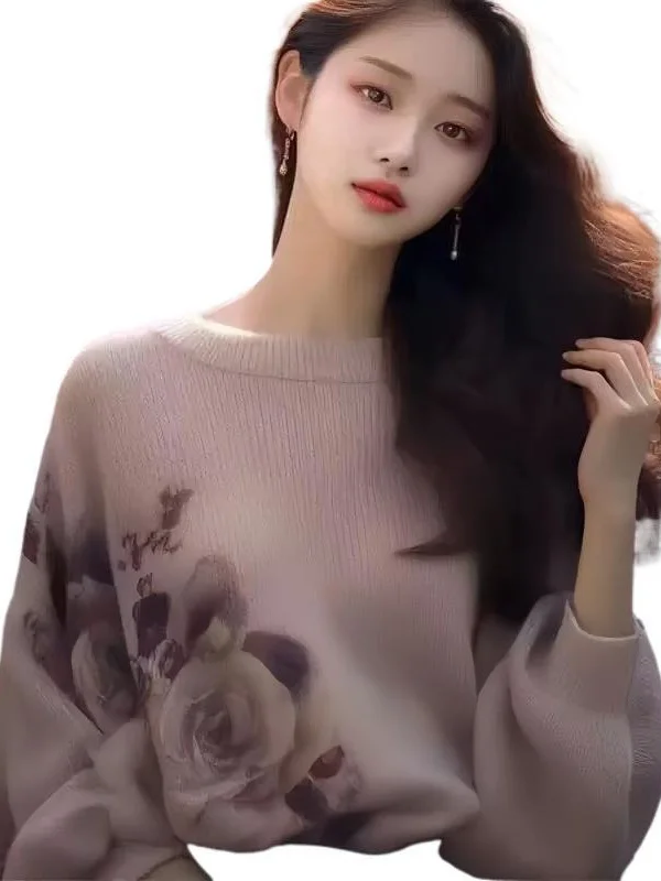 Athvotar Athvotar And Winter New Round Collar Collar Collar Jersey Tweed Blouse Design Sweater Temperament Lazy Blouse Woman