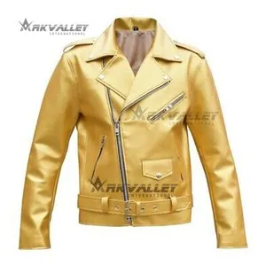 pornhint Pornhint Men Moto Jacket Gold PVC Vinyl Jacket Stylish Motorcycle Jacket Punk Rock EMO Fetish Jacket Gothic handmade  A Quality