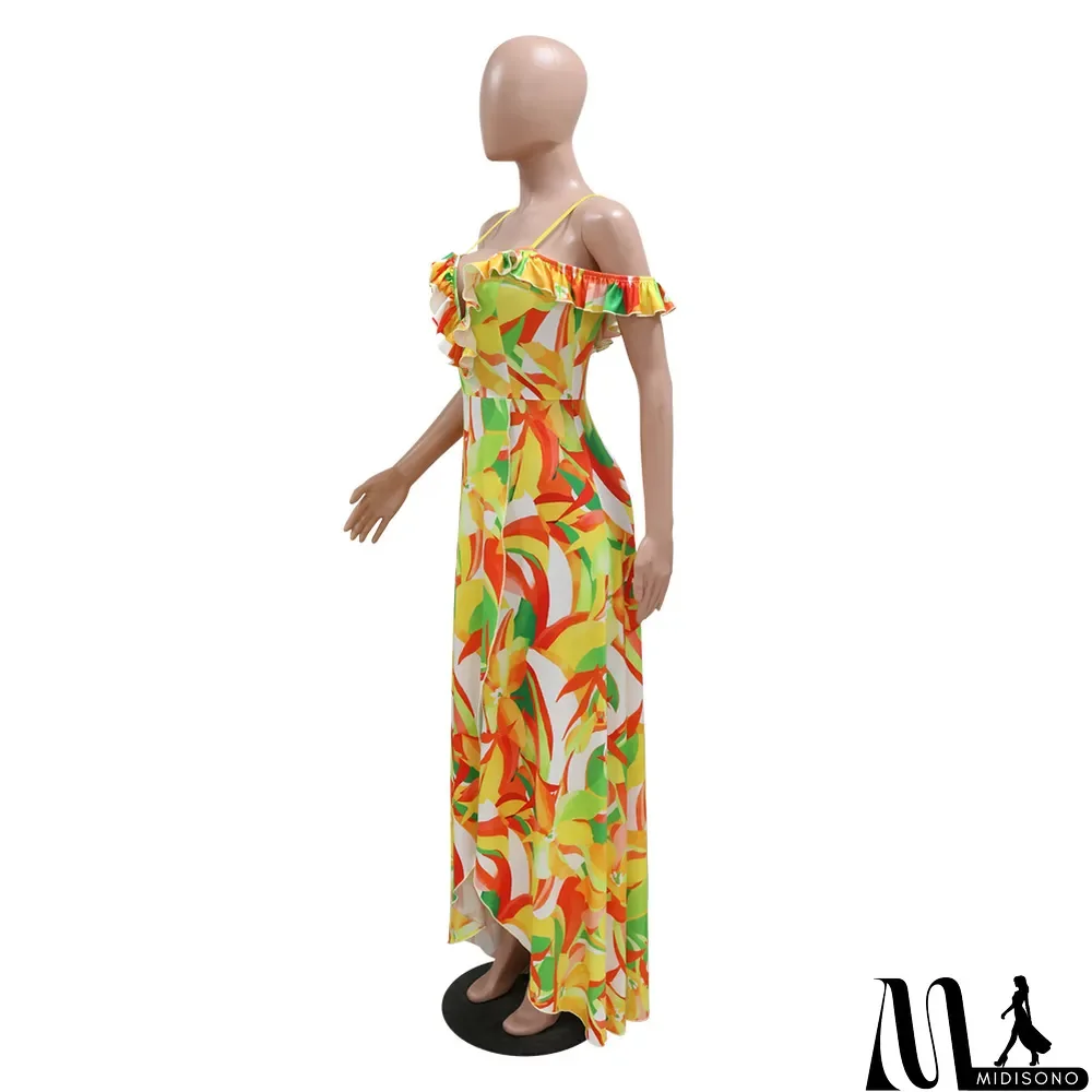 MidiSono - Sexy v-neck sling irregular print summer fashion dress