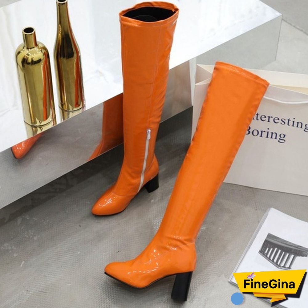 Women Patent Leather Thigh Boot Over Knee High Boots Pointed Toe Shoes Fashion Winter Spring Autumn Shoe
