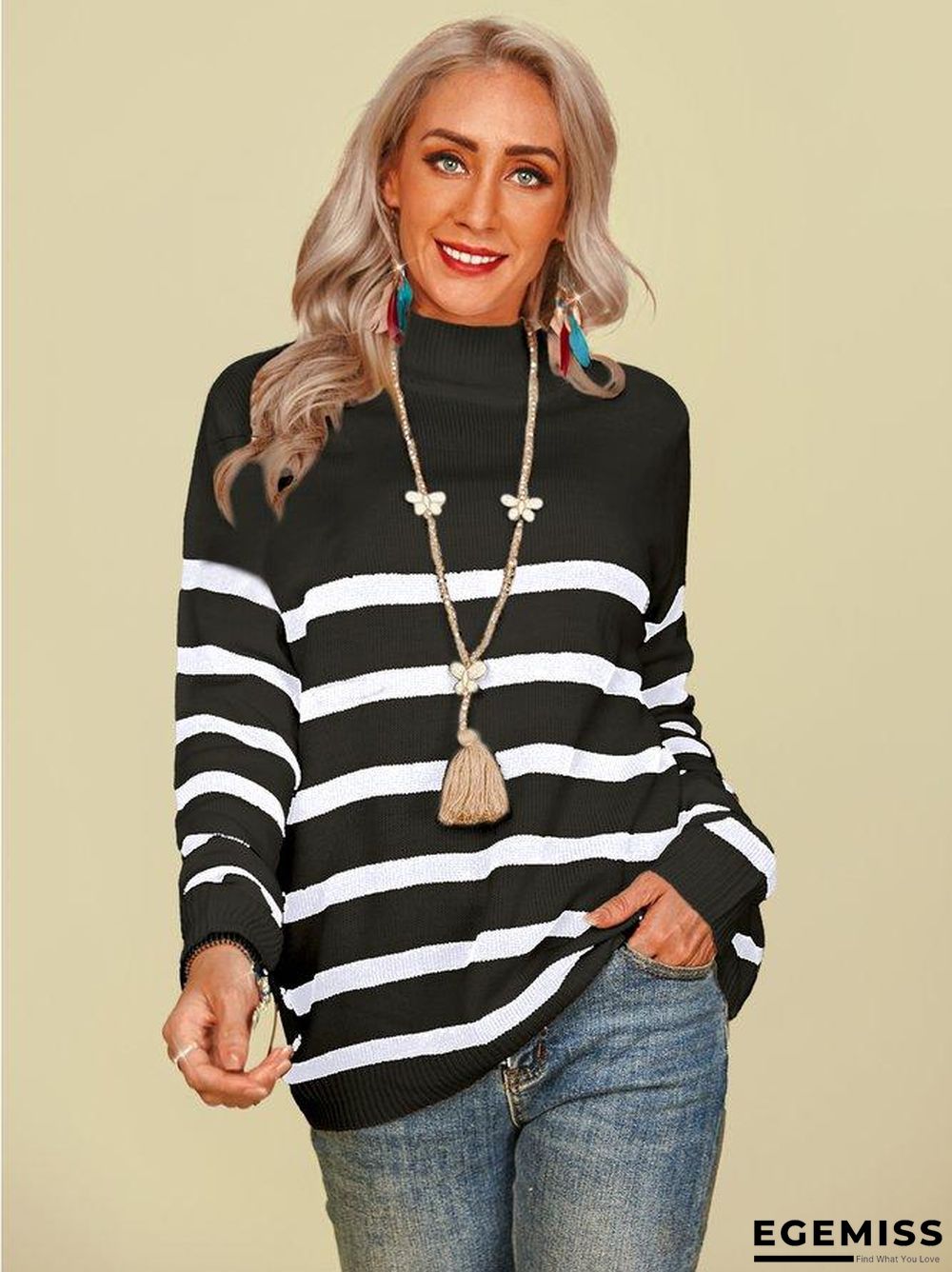 Casual Long Sleeve Striped Sweater | EGEMISS