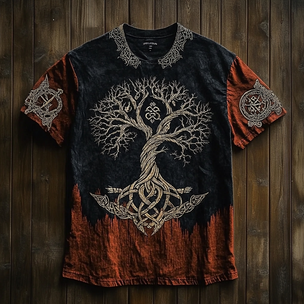 Viking Norse Spirit Tree Of Life Celtic Knot Gods Power Linen Shirt / Rvogue / Rvogue
