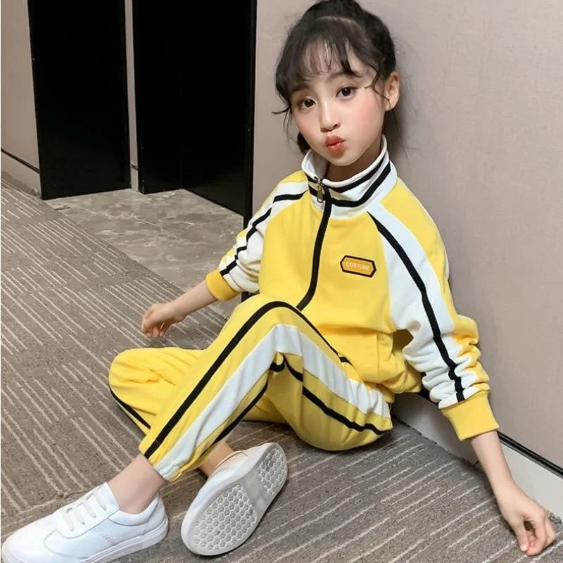 2021 New Autumn Spring Girls Clothing Suits Winter Coat Kids Colored Dots Cotton Sweatshirt Tracksuit Sport Suits Outwear