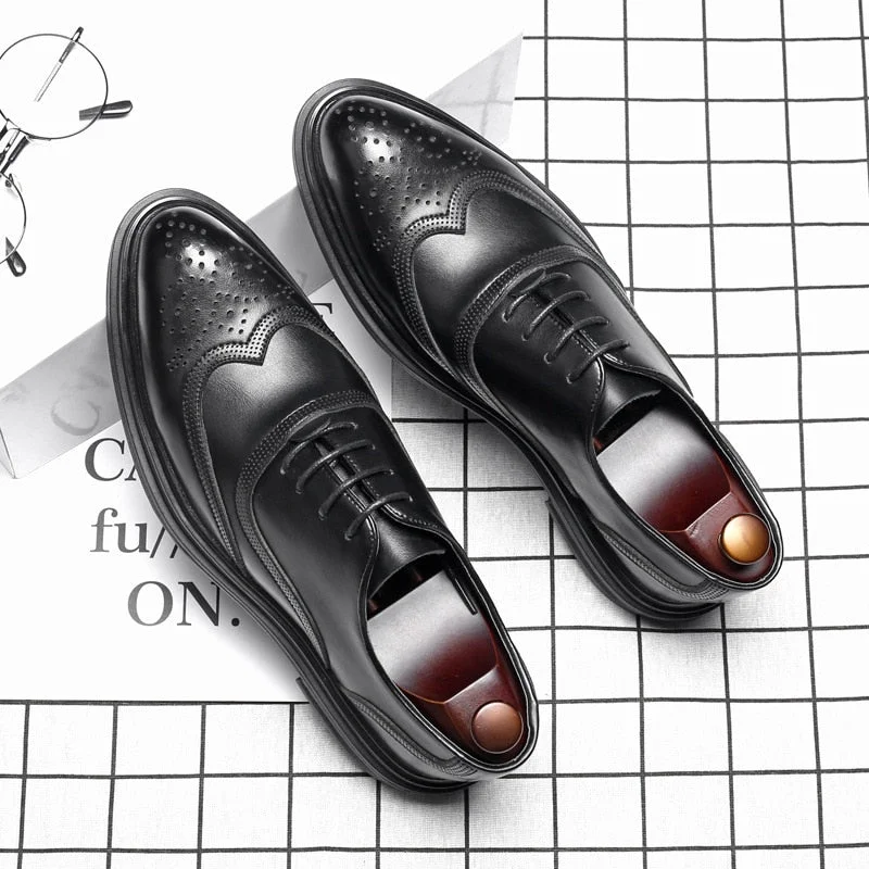 Zemo more 2020 Genuine Leather Men Formal Shoes Brogue Elegant Classic Business Wedding Social Mens Dress Shoes