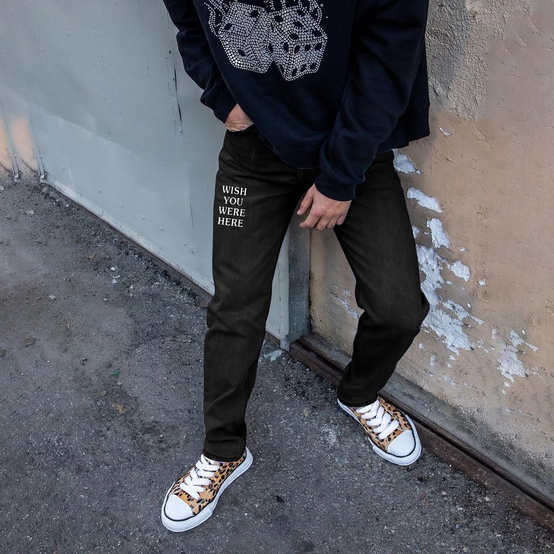 Casual retro fashion street straight denim trousers