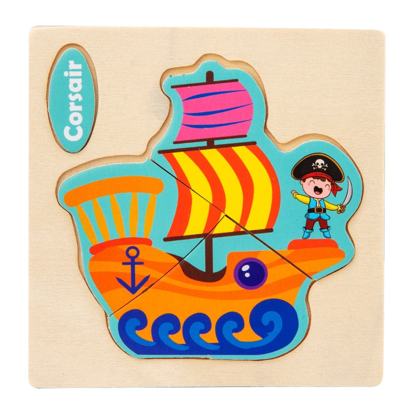 Wooden Children’s Toy Cognitive Three-dimensional Cartoon Pattern Puzzle Toy Early Education Educational Wooden Puzzle Toy