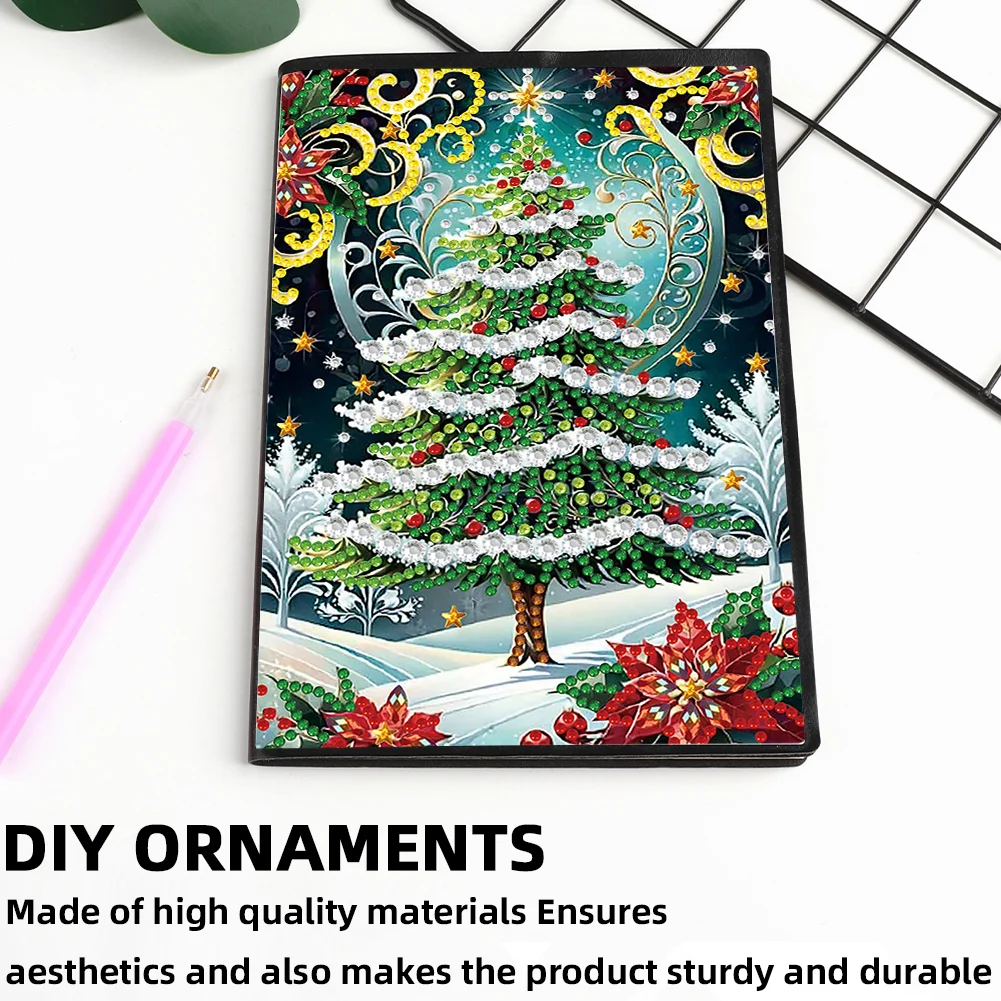Christmas Tree A5 Size Diamond Painting Notebook Set with 4Pcs Bookmark Gift