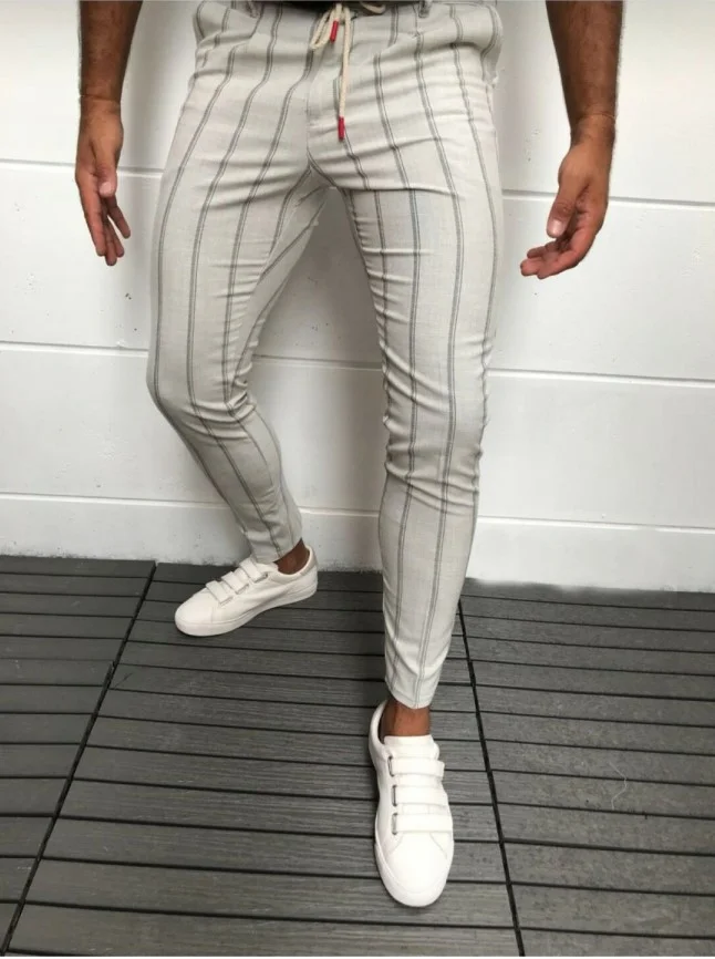 Men's striped print tethered casual pants