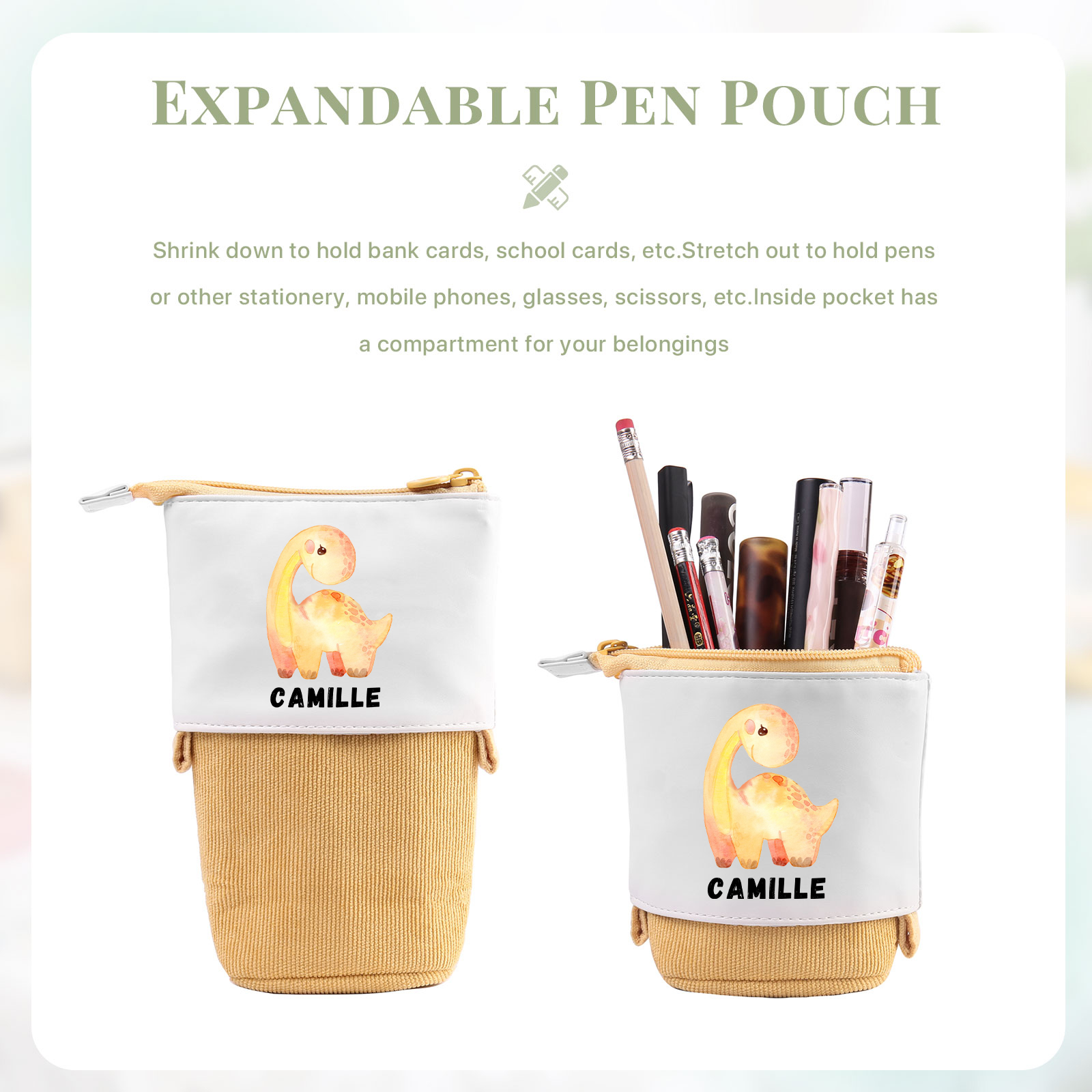 Astuccio per matite personalizzato con 1 nome e 1 dinosauro regalo per scuola elementare bambini