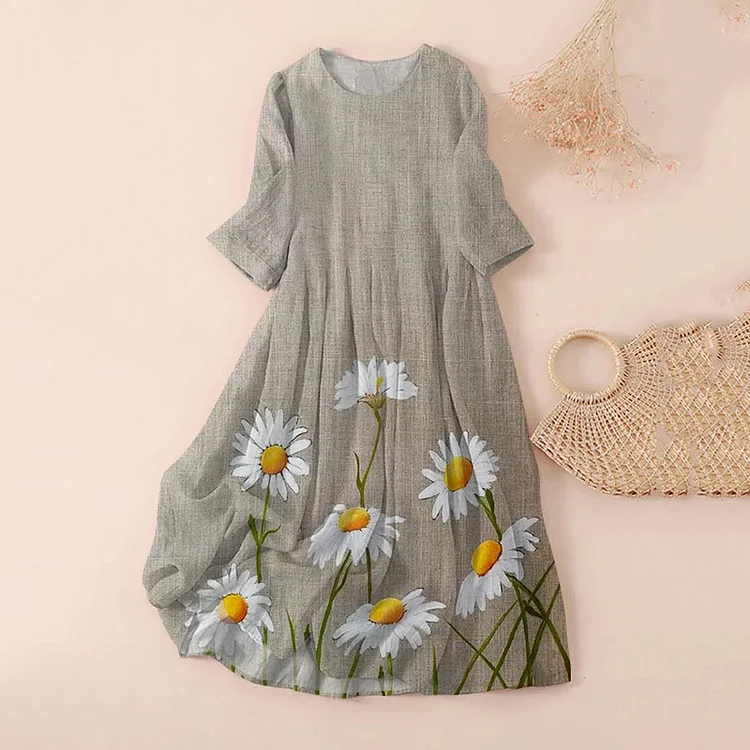 VChics Vintage Daisy Floral Print Maxi Dress
