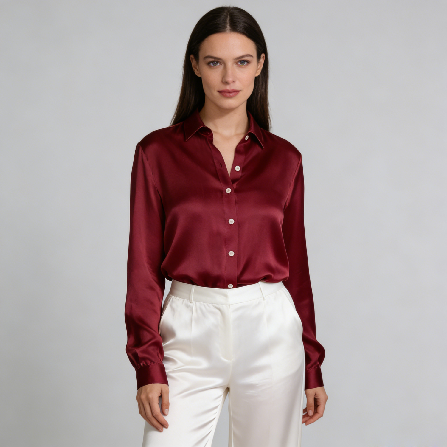 Solid Color Slim-fitting Silk Shirt REAL SILK LIFE