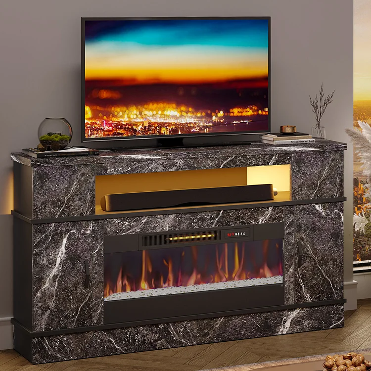Bestier TV Stand with 36" Electric Fireplace and LED Lights Entertainment Center for TVs up to 70"