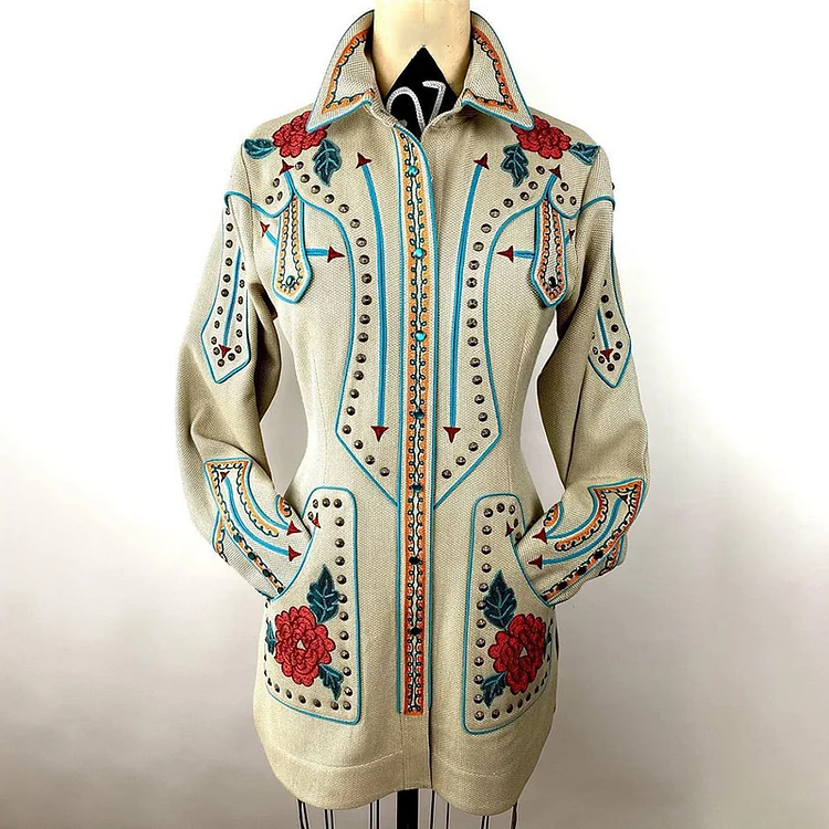 VChics Vintage Rodeo Long Sleeve Floral Graphics Shirt