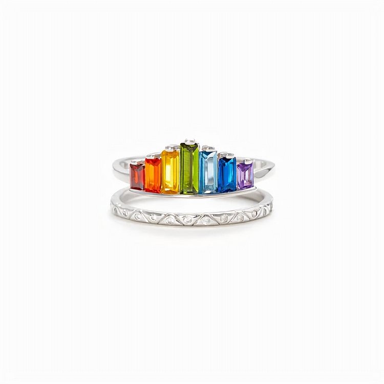 S925 Just for Now We are Apart but Keep Me Safe Within Your Heart Rainbow Ring