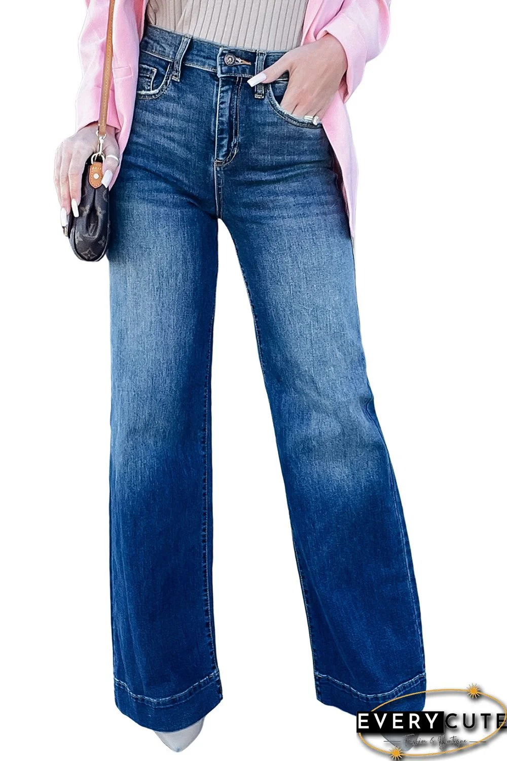 Blue High Rise Wide Leg Jeans