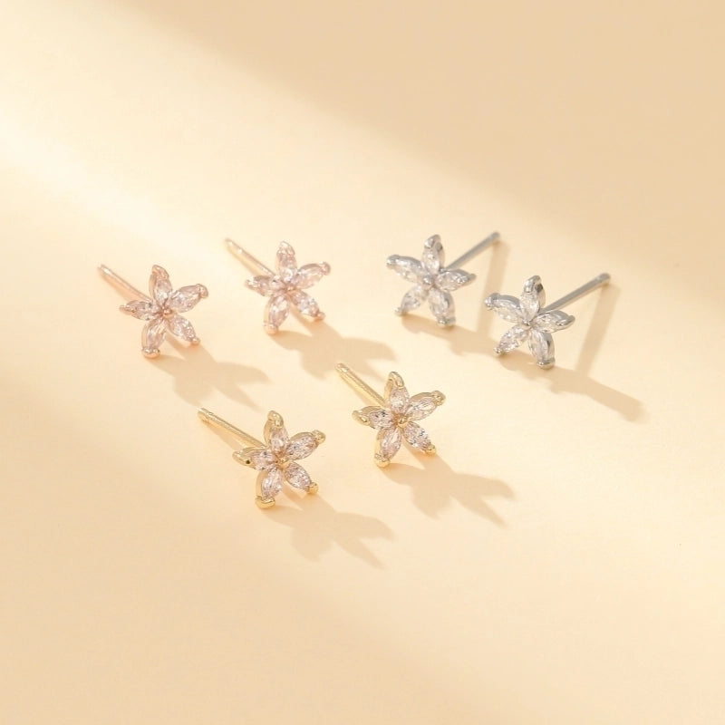 1 Pair Minimalist Shiny Flower Plating Inlay Copper Zircon Gold Plated Ear Studs