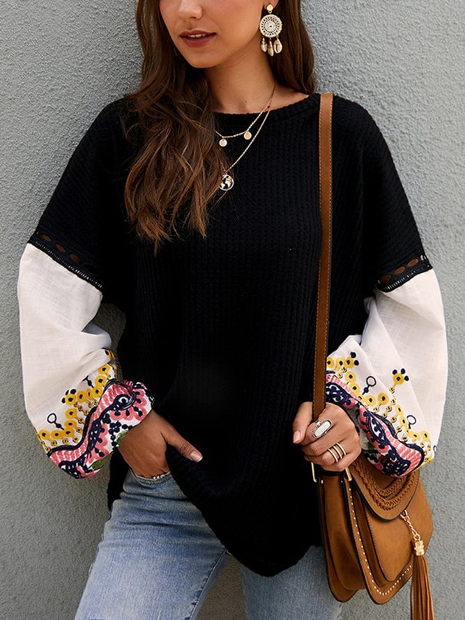 Casual Crew Neck Tribal Knitted Sweater