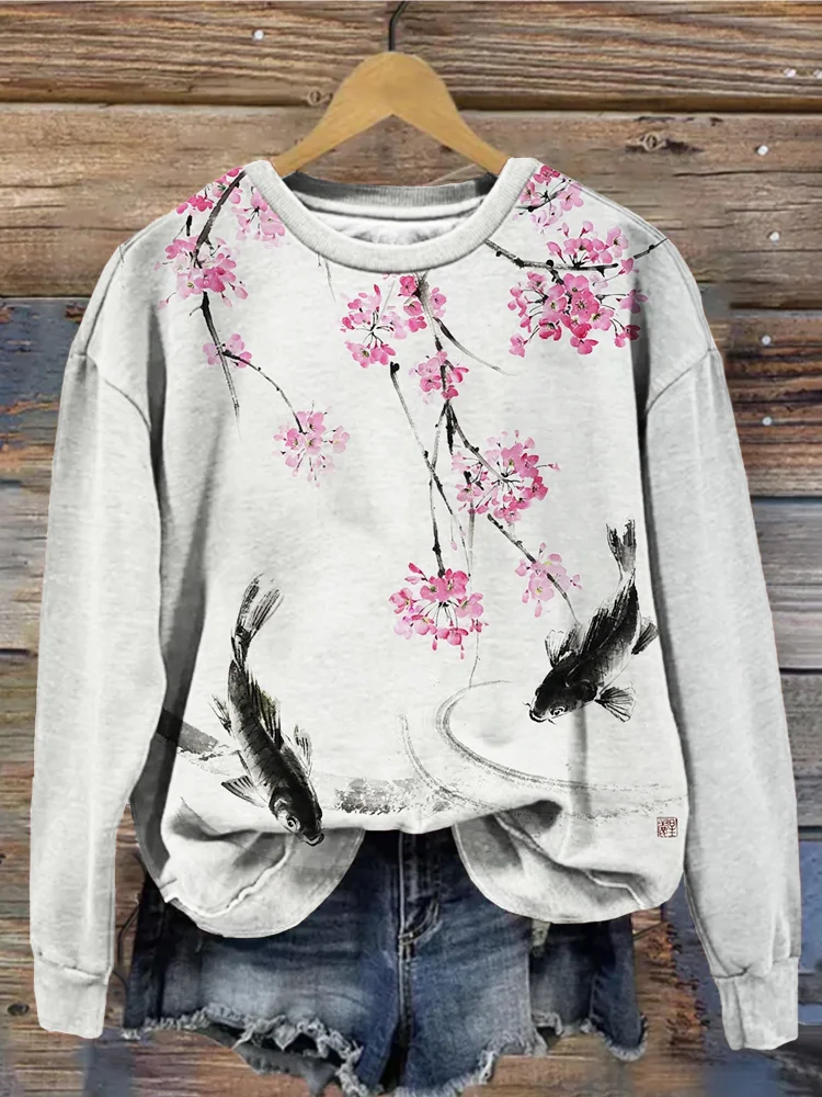 Japanese Koi & Cherry Blossom Art Casual Cozy Sweatshirt