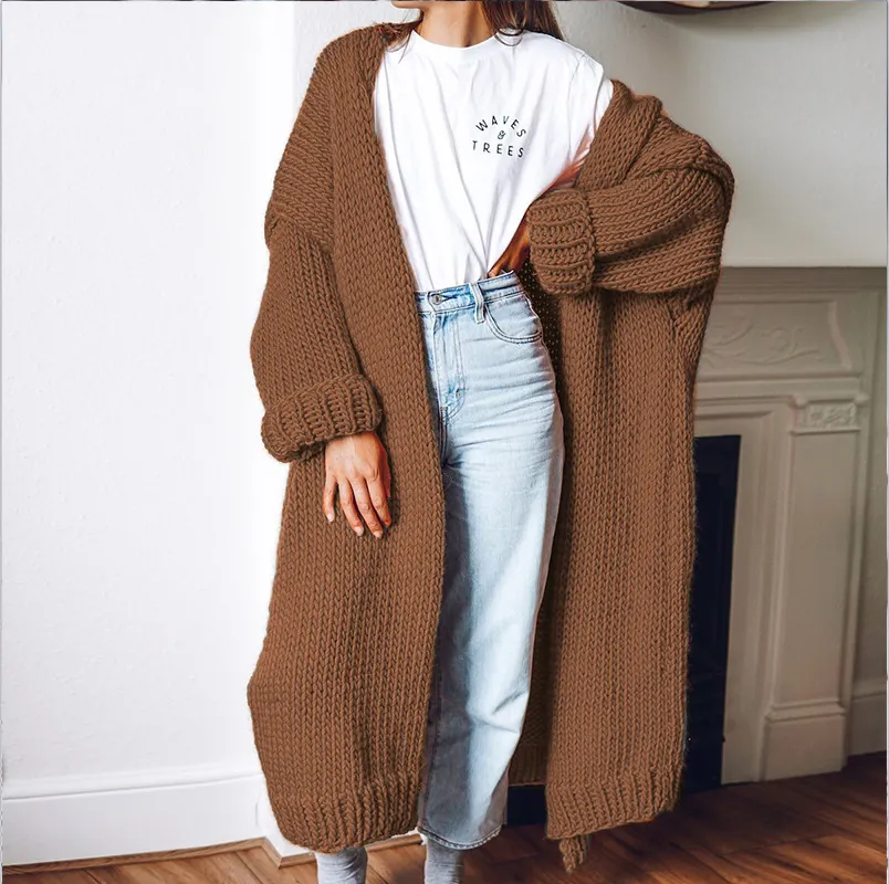 Casual Loose Long Thick Placket Sweater Cardigan