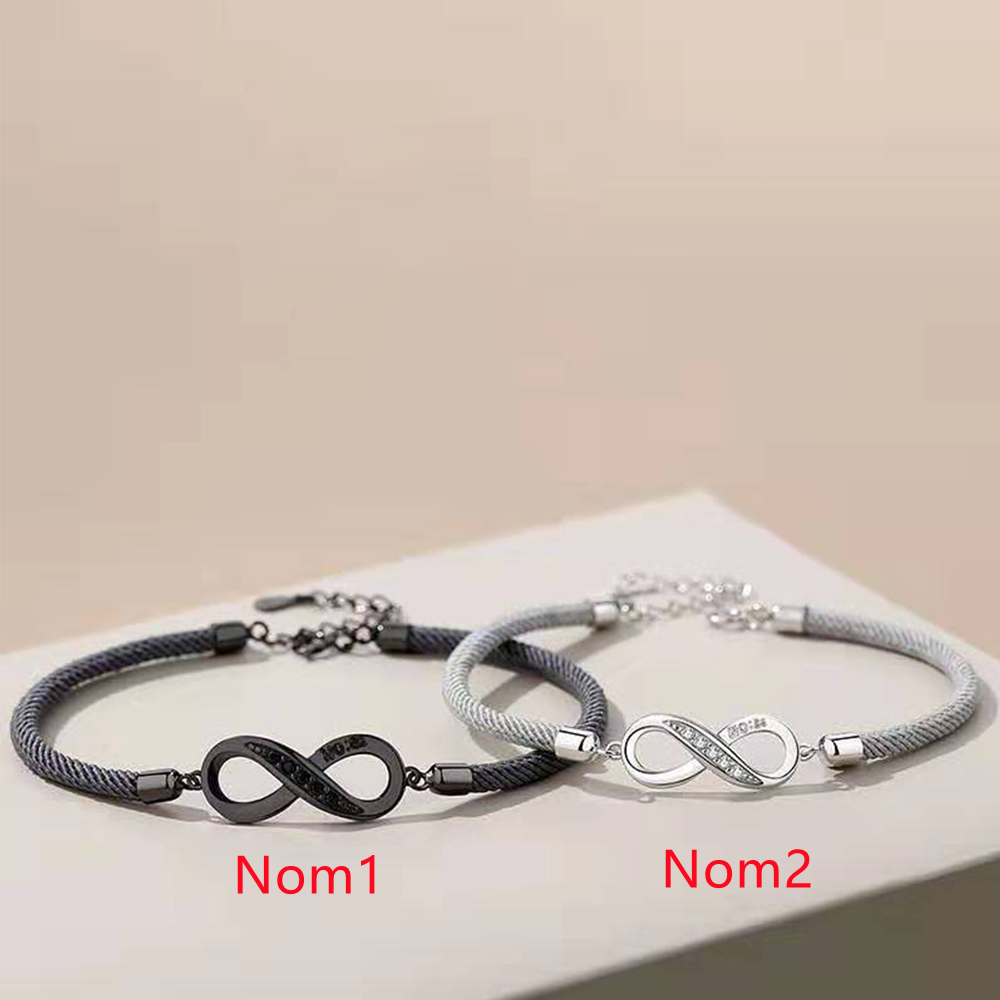 2PCS Bracelets 2 Prénoms Personnalisés pour Un couple Bracelet