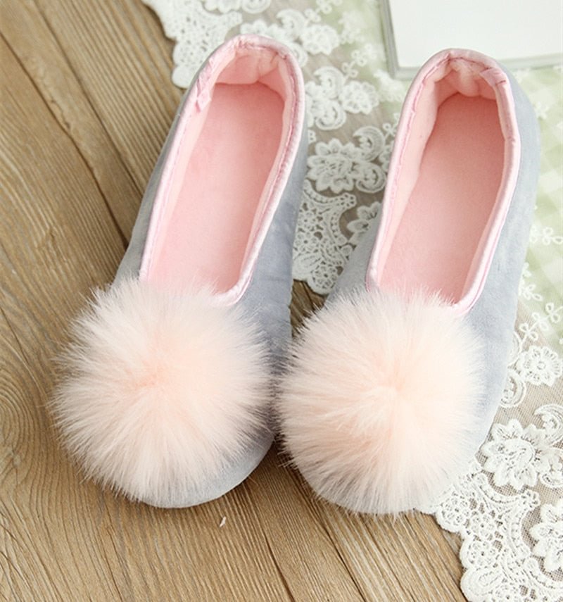 Women Shoes Ladies Home Slippers Warm Shoes Autumn and Winter Pink Super Cute Flat-heel Low-top Bag with One-legged Lazy Shoes