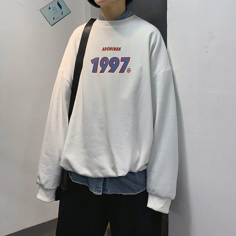 Privathinker Spring Men Casual Sweatshirts Harajuku 1997 Printed Men Oversized Hoodies 2021 Korean Man Casual Loose Pullovers