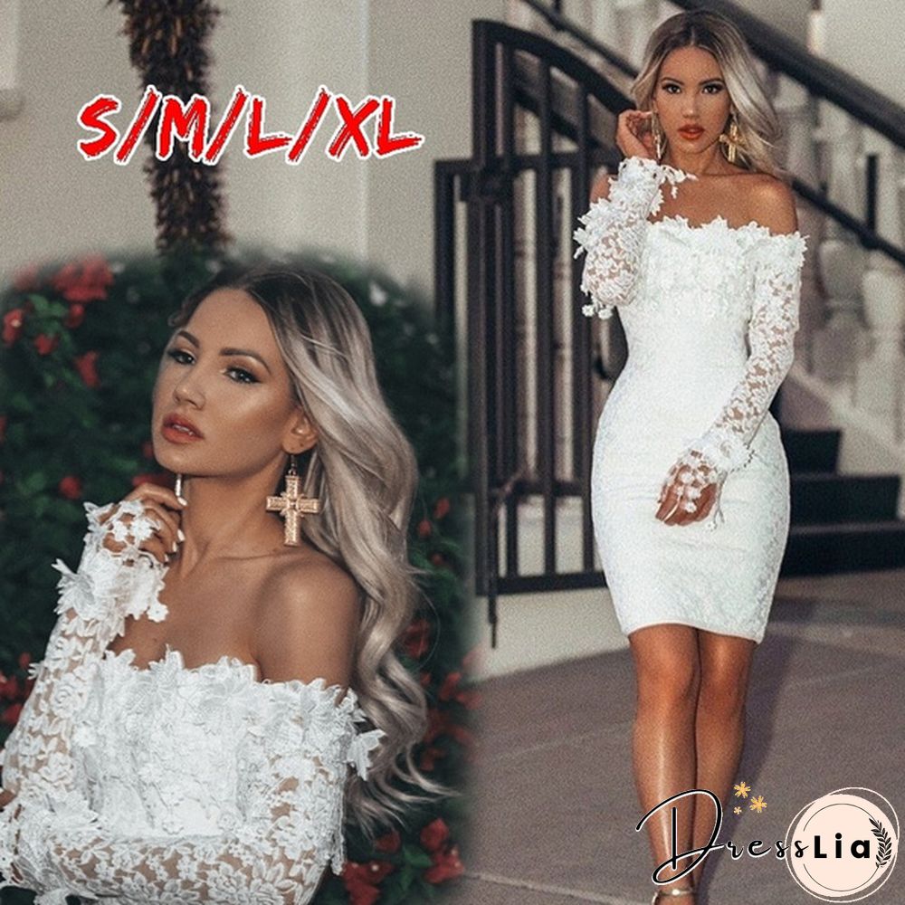 Elegant dresses for women White Ball Gown Evening Wedding Ladies Summer Off-the-shoulder Mini Dress Lace Patchwork Nightclub Clothing